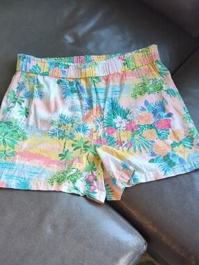 XL Talbots Linen Blend Tropical Floral Shorts With Pockets